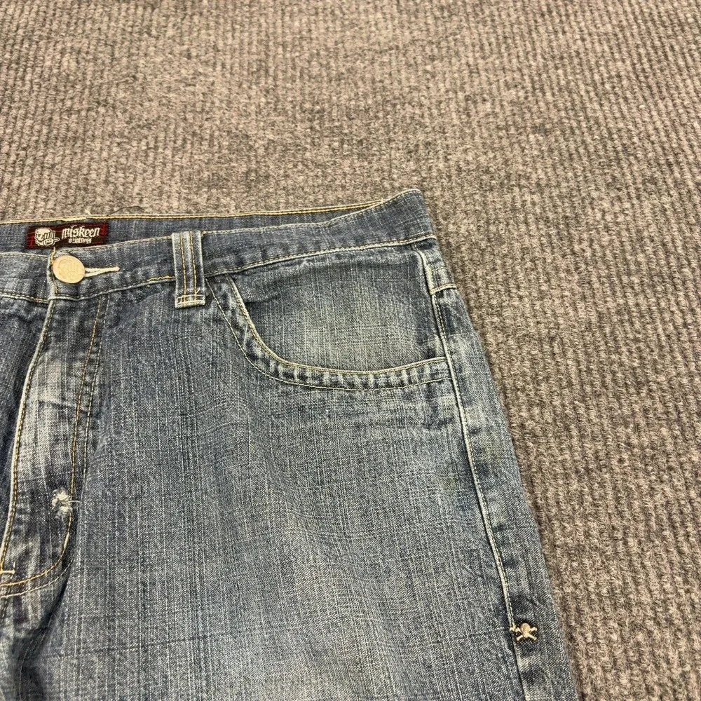 Vintage Miskeen Denim Shorts Men 38 Blue Cotton Baggy Embroidered Y2K Streetwear